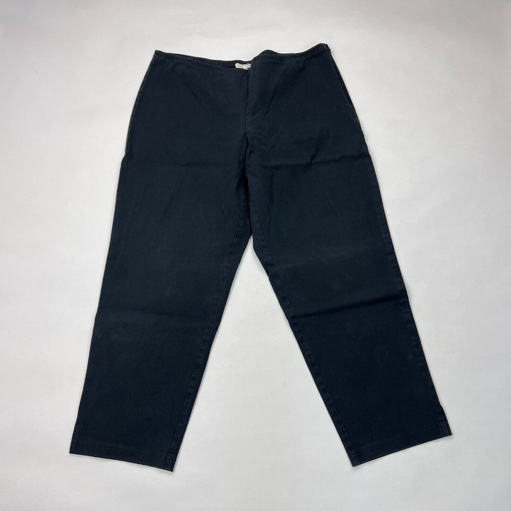 Eileen Fisher Organic Cotton Twill Pants Women L Flaw* Elastic waist Zip Closure